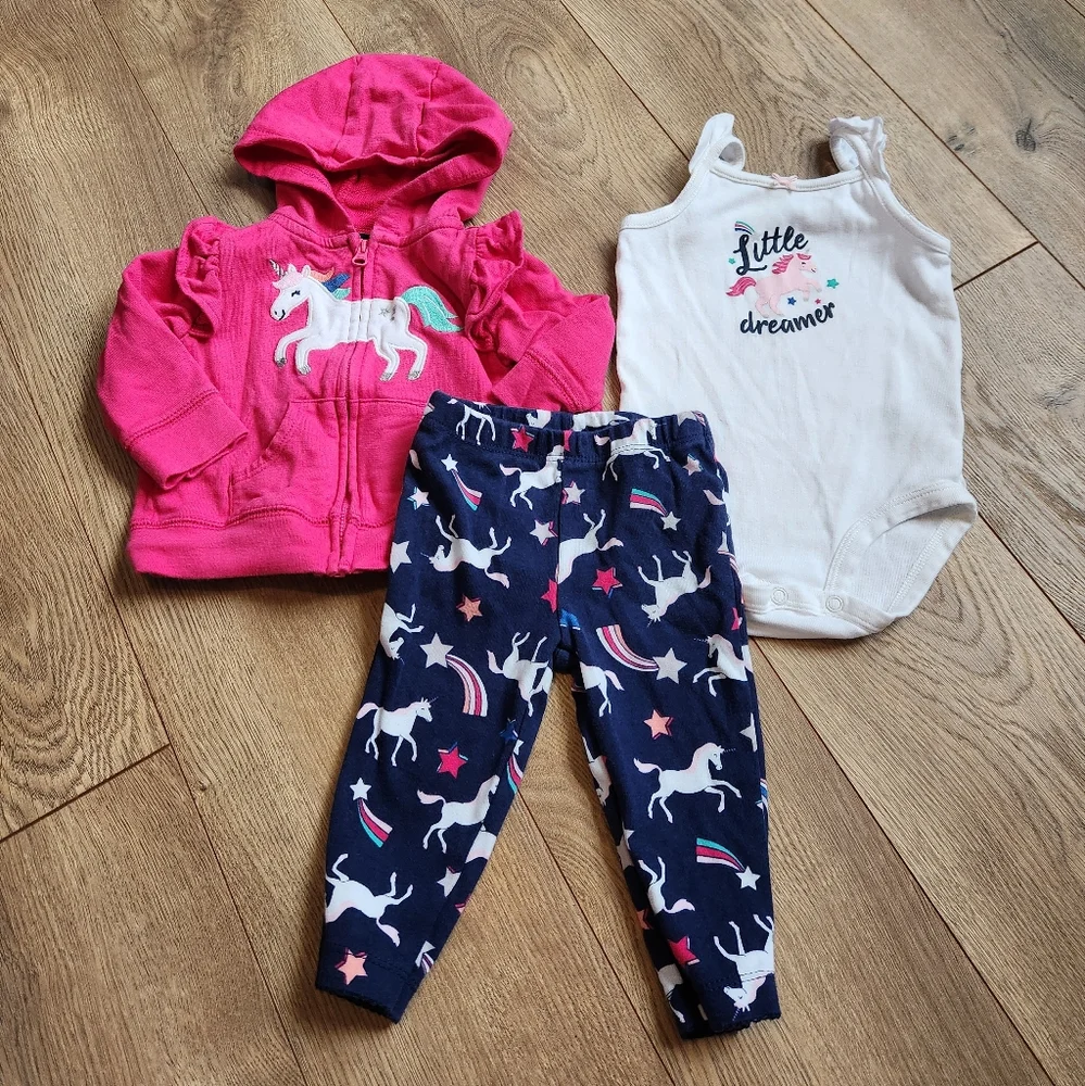 Pink Unicorn Hoodie and Navy Leggings Set